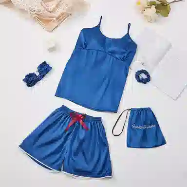 静英鸾 舒适简约休闲风纯蓝亲肤透气家居服睡衣礼盒 女款