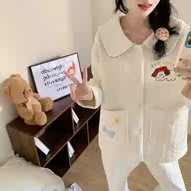 静英鸾 简约休闲时尚甜美可爱卡通小狗柔软舒适可外穿家居服睡衣套装 女款