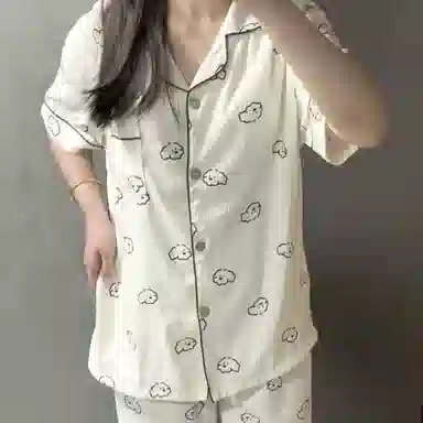 静英鸾 夏季女休闲短袖三件套宽松简约印花家居服睡衣套装 女款