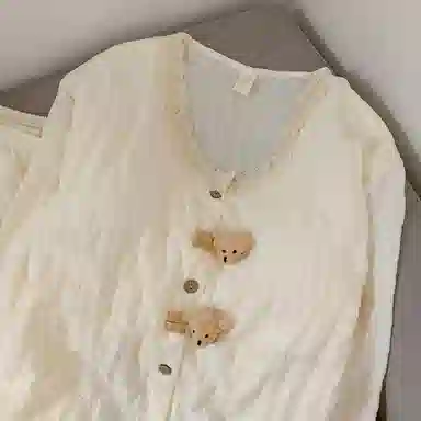 静英鸾 带胸垫圆领开衫卡通小熊可爱长袖长裤休闲家居服秋冬季睡衣套装 女款