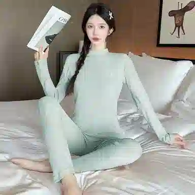 静英鸾 德绒长袖长裤圆领套头简约纯色小清新两件套家居服秋冬季保暖套装 女款