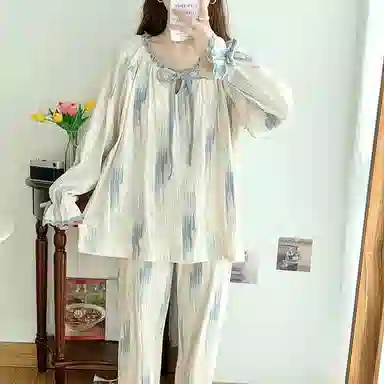 静英鸾 方领舒适简约休闲长袖长裤轻便家居服睡衣套装 女款