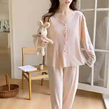静英鸾 带胸垫简约休闲甜美时尚蝴蝶印花可外穿家居服睡衣套装 女款