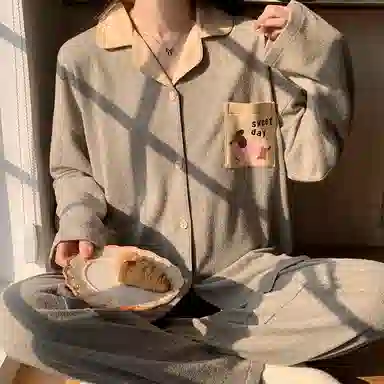 静英鸾 翻领简约休闲时尚卡通小狗亲肤舒适可外穿家居服睡衣套装 女款