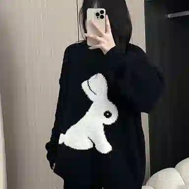 静英鸾 珊瑚绒保暖加绒加厚高级感卡通兔子圆领长袖长裤休闲家居服睡衣套装 女款