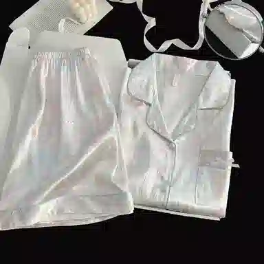 静英鸾 夏季女简约休闲舒适亲肤短袖短裤开衫翻领可外穿家居服睡衣礼盒 女款