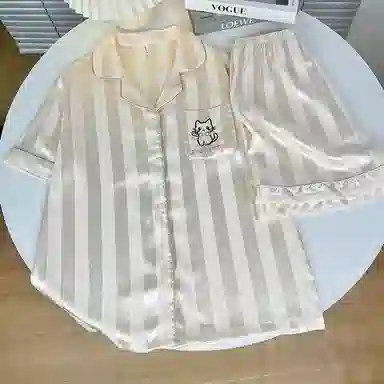静英鸾 夏季女舒适简约休闲风短袖短裤宽松条纹家居服睡衣套装 女款