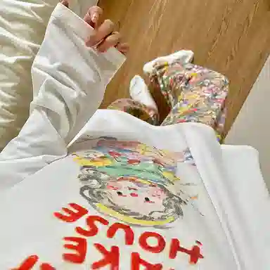 静英鸾 棉质带胸垫长袖长裤圆领套头卡通甜美花朵家居服秋冬季睡衣套装 女款