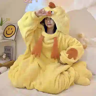静英鸾 珊瑚绒保暖加绒加厚卡通小鸡长袖休闲家居服睡袍 女款