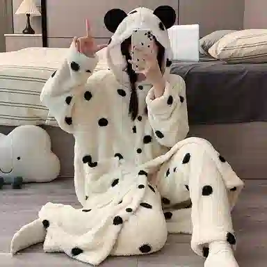 静英鸾 舒适柔软长袖加绒加厚可外穿连帽家居服睡袍 女款