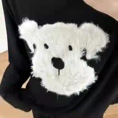 静英鸾 棉质带胸垫长袖长裤圆领套头纯色可爱卡通毛绒小狗简约家居服秋冬季睡衣套装 女款