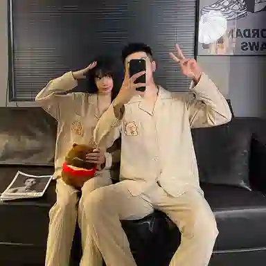 静英鸾 翻领卡皮巴拉甜美风休闲舒适家居服睡衣套装 男女同款