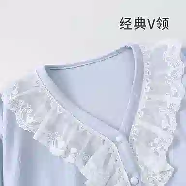 静英鸾 带胸垫休闲时尚甜美简约蓝蝴蝶印花亲肤舒适可外穿家居服睡衣套装 女款