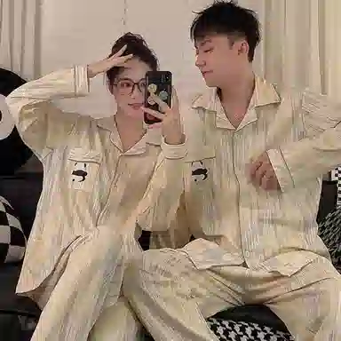 静英鸾 翻领卡通熊猫甜美风宅家休闲舒适家居服睡衣套装 男女同款