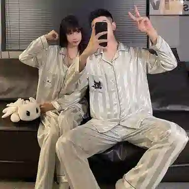 静英鸾 翻领卡通小飞龙条纹简约风休闲舒适家居服睡衣套装 男女同款