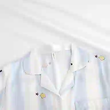 静英鸾 冰丝长袖长裤翻领开衫可爱卡通条纹小黑猫家居服秋冬季睡衣套装 女款