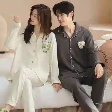 静英鸾 情侣舒适开衫简约翻领设计家居服睡衣套装 男女同款