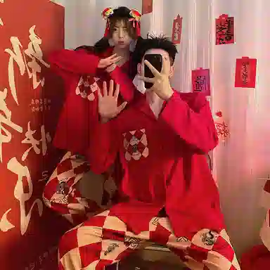 静英鸾 秋季翻领纯色带口袋时尚简约风休闲舒适家居服睡衣套装 男女同款