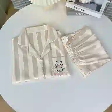 静英鸾 夏季女舒适简约休闲风短袖短裤宽松条纹家居服睡衣套装 女款
