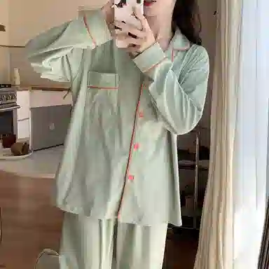 静英鸾 德绒长袖长裤翻领开衫纯色小清新两件套家居服秋冬季保暖套装 女款