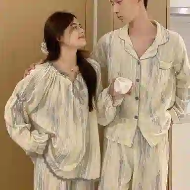 静英鸾 家居情侣舒适休闲简约高级长袖长裤服睡衣礼盒 男女同款