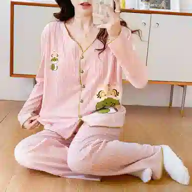 静英鸾 带胸垫甜美可爱简约卡通小蛇休闲亲肤舒适可外穿家居服睡衣套装 女款