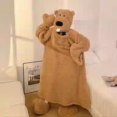 静英鸾 珊瑚绒保暖加绒加厚可爱狗熊卡通长袖休闲家居服睡袍 女款