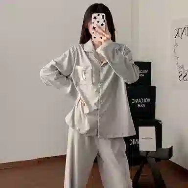 静英鸾 德绒保暖加厚长袖长裤翻领开衫纯色简约舒适家居服冬季睡衣套装 女款