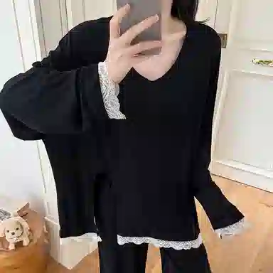 静英鸾 圆领设计轻便舒适透气长袖可外穿家居服睡衣套装 女款