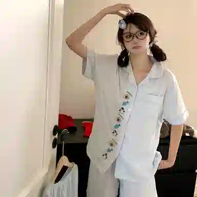 静英鸾 可外穿短袖三件套舒适休闲风家居服睡衣套装 女款