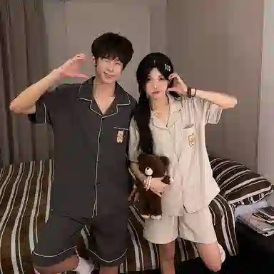 静英鸾 家居情侣休闲风格可外穿三件套服睡衣套装 男女同款