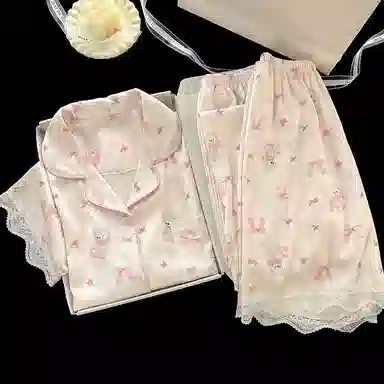 静英鸾 家居女休闲简约卡通小熊图案服睡衣套装 女款