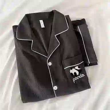 静英鸾 长袖卡通熊猫图案翻领宽松家居服睡衣套装 男女同款