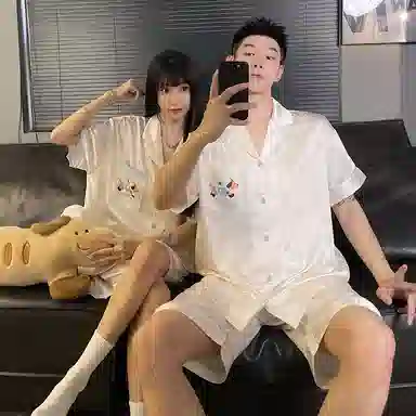 静英鸾 卡通小狗甜美风休闲舒适翻领家居服睡衣套装 男女同款