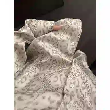 静英鸾 家居女翻领舒适可外穿豹纹长袖轻便服睡衣套装 女款