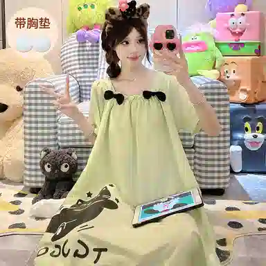 静英鸾 短袖卡通小猫甜美风休闲舒适家居服睡裙 女款