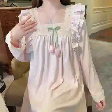 静英鸾 德绒保暖加厚长袖长裙方领套头纯色提花休闲家居服冬季睡裙 女款