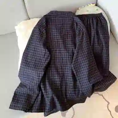 静英鸾 休闲轻盈可外穿宽松格子家居服睡衣套装 女款