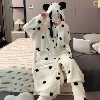 静英鸾 舒适柔软长袖加绒加厚可外穿连帽家居服睡袍 女款
