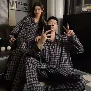 静英鸾 翻领格子简约风德绒加厚保暖休闲舒适家居服睡衣套装 男女同款