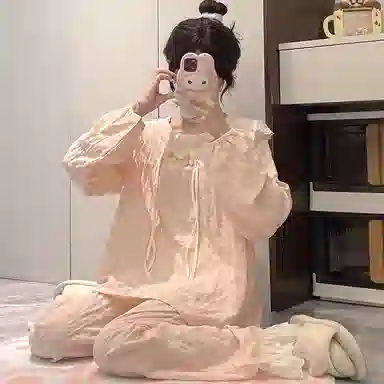 静英鸾 带胸垫简约粉甜美可爱小清新亲肤舒适可外穿家居服睡衣套装 女款