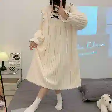 静英鸾 舒适简约长袖保暖加绒方领设计家居服睡裙 女款