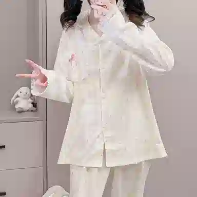静英鸾  长袖长裤翻领卡通小狗甜美风休闲舒适家居服睡衣礼盒 女款