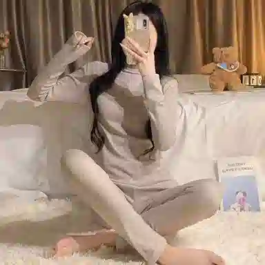 静英鸾 羊毛绒长袖长裤高领套头纯色简约舒适两家套家居服秋冬季保暖套装 女款