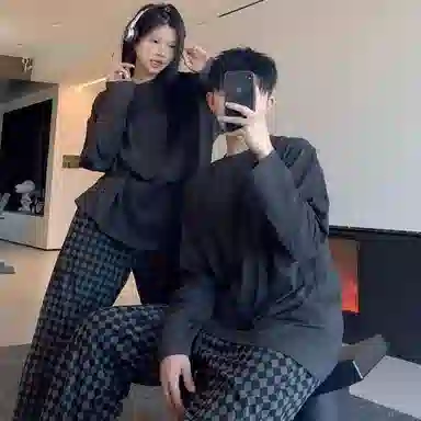 静英鸾 纯色圆领简约风休闲舒适家居服睡衣套装 男女同款
