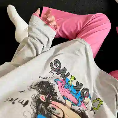 静英鸾 棉质带胸垫长袖长裤圆领套头可爱甜美女孩家居服秋冬季睡衣套装 女款