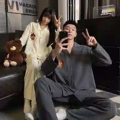 静英鸾  翻领卡通小狗甜美风休闲舒适家居服睡衣礼盒 男女同款