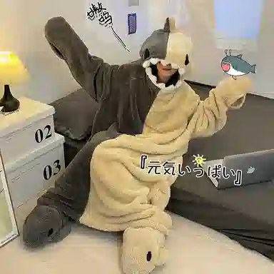 静英鸾 可外穿卡通小鲨鱼连帽长袖保暖家居服睡袍 女款
