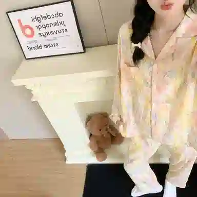 静英鸾 云朵棉长袖长裤翻领开衫甜美蝴蝶条纹纯色休闲家居服秋冬季睡衣套装 女款