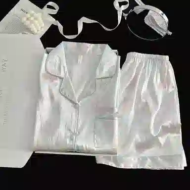 静英鸾 夏季女简约休闲舒适亲肤短袖短裤开衫翻领可外穿家居服睡衣礼盒 女款